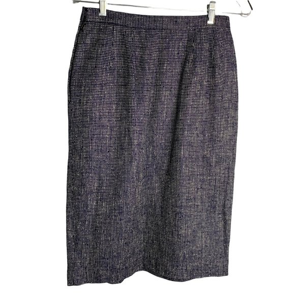 Anne Klein Silk Pencil Skirt S Navy Blue Pockets Lined Pleated Front Zipper - Picture 3 of 5